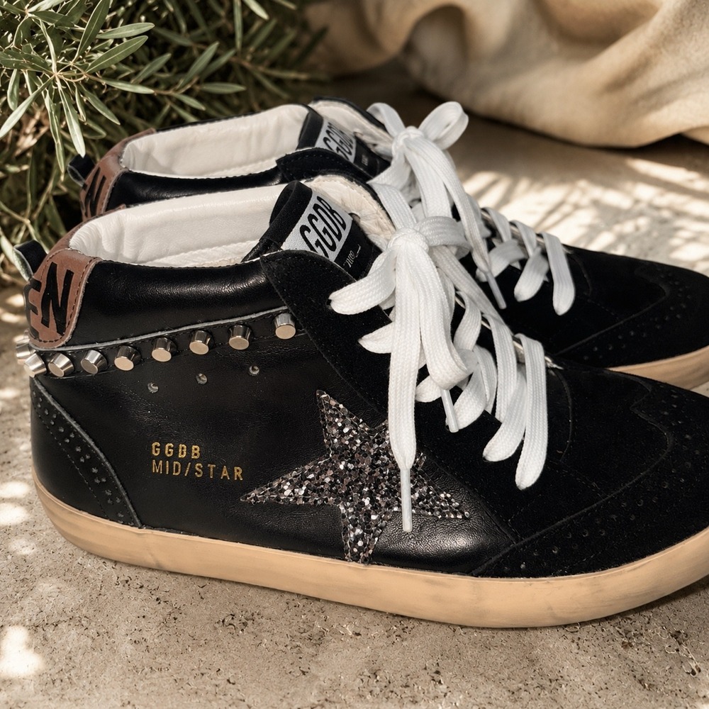 Golden Goose Mid Star Sneakers EU 38 US 8 Glitter Star Studded Leather Italy